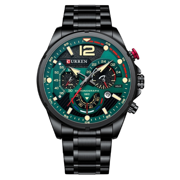 Curren 8395 Calendar Six-Hand Steel Strap Men Quartz Watch, Rose Shell Blue, Golden Shell Black, Black Shell Black, Black Shell Green, White Shell Black