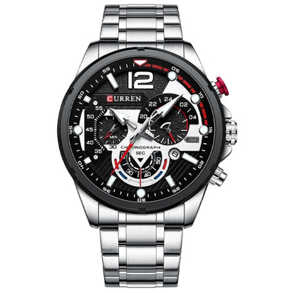 Curren 8395 Calendar Six-Hand Steel Strap Men Quartz Watch, Rose Shell Blue, Golden Shell Black, Black Shell Black, Black Shell Green, White Shell Black