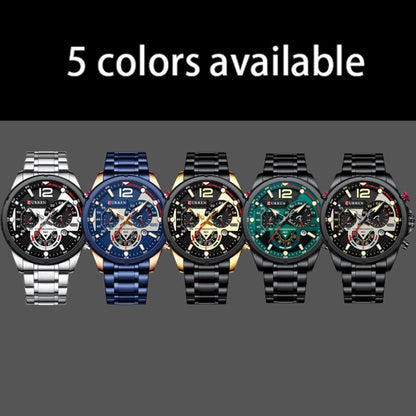 Curren 8395 Calendar Six-Hand Steel Strap Men Quartz Watch, Rose Shell Blue, Golden Shell Black, Black Shell Black, Black Shell Green, White Shell Black