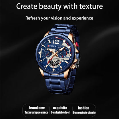 Curren 8395 Calendar Six-Hand Steel Strap Men Quartz Watch, Rose Shell Blue, Golden Shell Black, Black Shell Black, Black Shell Green, White Shell Black