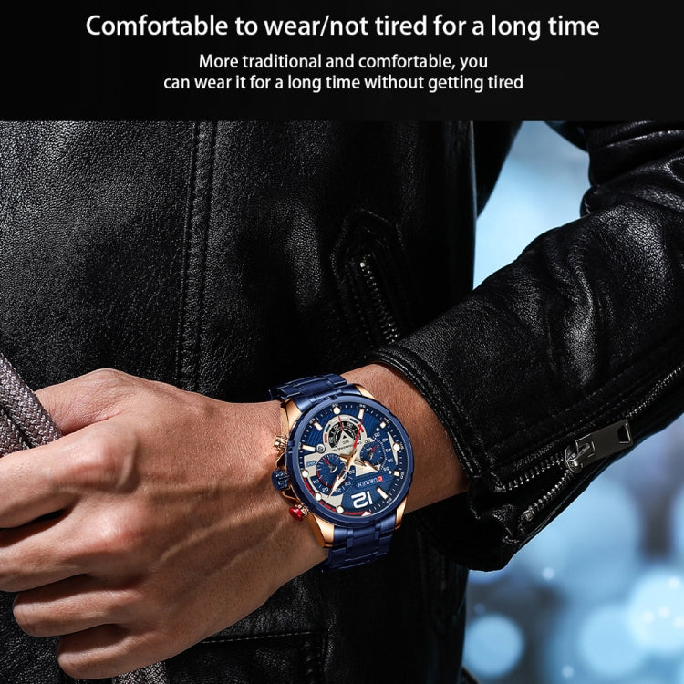 Curren 8395 Calendar Six-Hand Steel Strap Men Quartz Watch, Rose Shell Blue, Golden Shell Black, Black Shell Black, Black Shell Green, White Shell Black