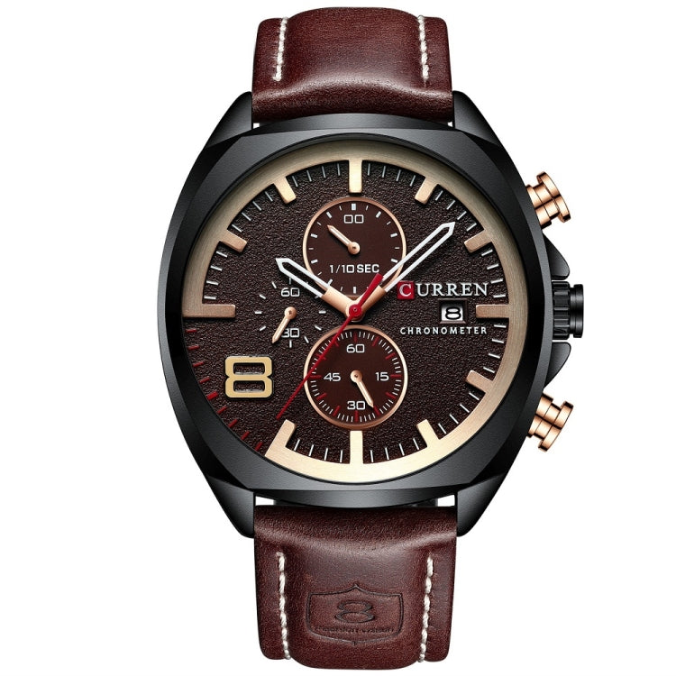 Curren 8324 Six-hand Leather Strap Waterproof Men Watch With Calendar, Black Shell Coffee, Black Shell Khaki, White Shell Black, White Shell White