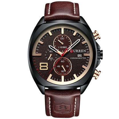 Curren 8324 Six-hand Leather Strap Waterproof Men Watch With Calendar, Black Shell Coffee, Black Shell Khaki, White Shell Black, White Shell White