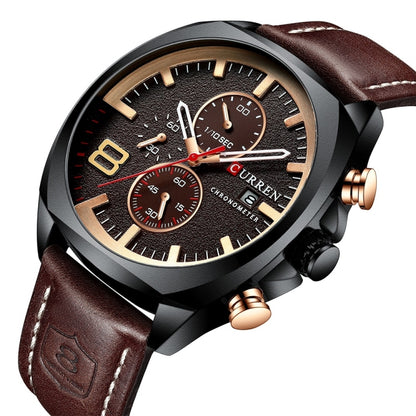 Curren 8324 Six-hand Leather Strap Waterproof Men Watch With Calendar, Black Shell Coffee, Black Shell Khaki, White Shell Black, White Shell White