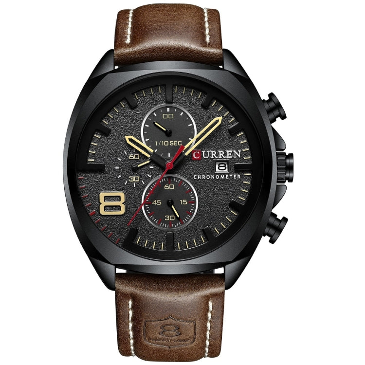 Curren 8324 Six-hand Leather Strap Waterproof Men Watch With Calendar, Black Shell Coffee, Black Shell Khaki, White Shell Black, White Shell White