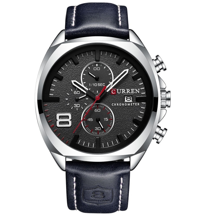 Curren 8324 Six-hand Leather Strap Waterproof Men Watch With Calendar, Black Shell Coffee, Black Shell Khaki, White Shell Black, White Shell White
