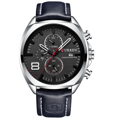 Curren 8324 Six-hand Leather Strap Waterproof Men Watch With Calendar, Black Shell Coffee, Black Shell Khaki, White Shell Black, White Shell White