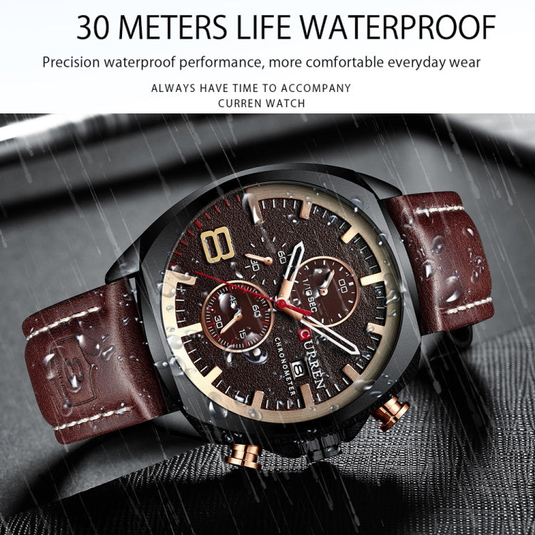 Curren 8324 Six-hand Leather Strap Waterproof Men Watch With Calendar, Black Shell Coffee, Black Shell Khaki, White Shell Black, White Shell White