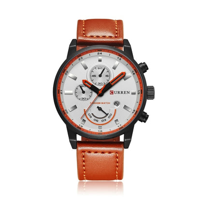 Curren 8217 Leather Strap Casual Waterproof Quartz Men Watch with Calendar