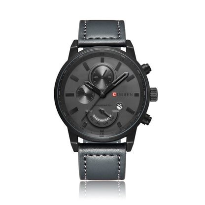 Curren 8217 Leather Strap Casual Waterproof Quartz Men Watch with Calendar