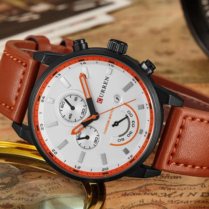 Curren 8217 Leather Strap Casual Waterproof Quartz Men Watch with Calendar