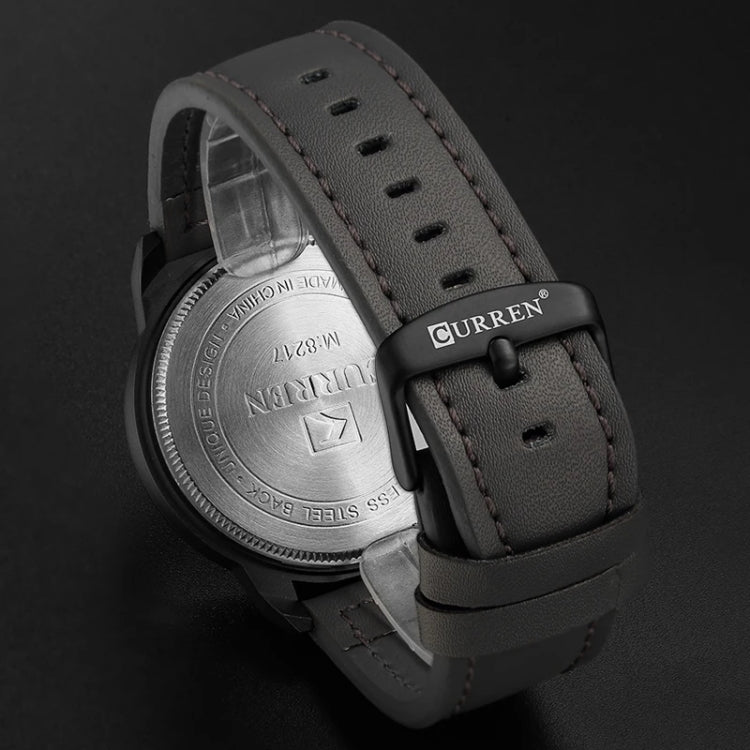 Curren 8217 Leather Strap Casual Waterproof Quartz Men Watch with Calendar