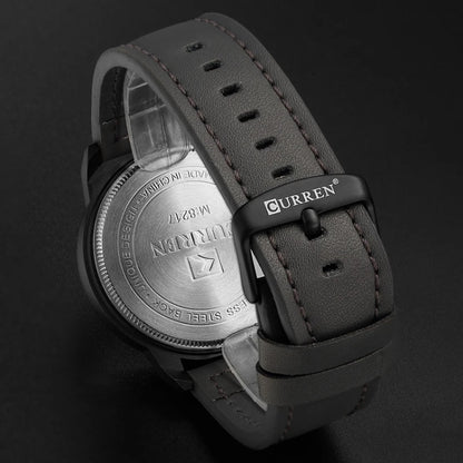 Curren 8217 Leather Strap Casual Waterproof Quartz Men Watch with Calendar