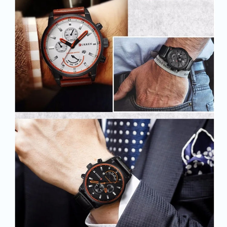 Curren 8217 Leather Strap Casual Waterproof Quartz Men Watch with Calendar