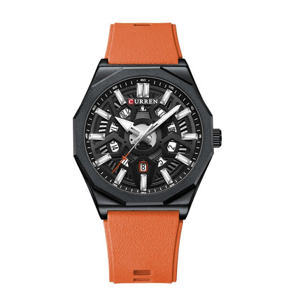 Curren 8437 Casual Men Silicone Strap Quartz Watch with Calendar, White Shell Gray, White Shell Black, Black Shell Green, Rose Blue Blue, Black Shell Black Orange Strap