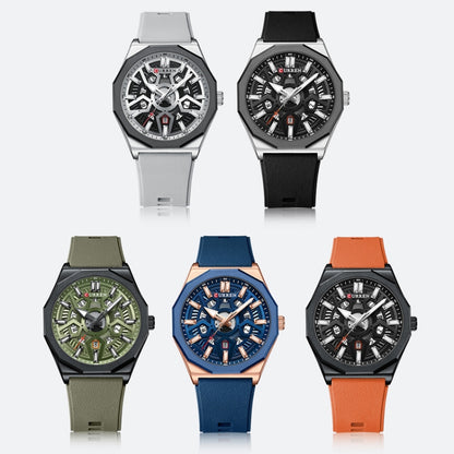 Curren 8437 Casual Men Silicone Strap Quartz Watch with Calendar, White Shell Gray, White Shell Black, Black Shell Green, Rose Blue Blue, Black Shell Black Orange Strap