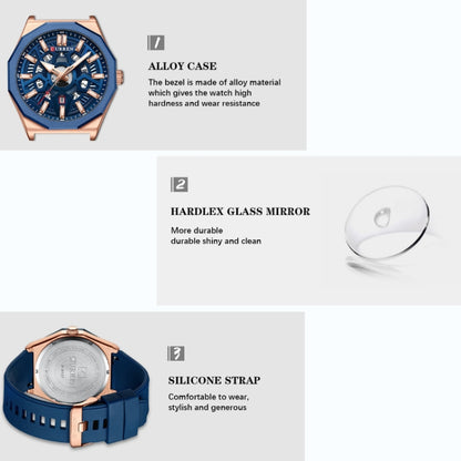 Curren 8437 Casual Men Silicone Strap Quartz Watch with Calendar, White Shell Gray, White Shell Black, Black Shell Green, Rose Blue Blue, Black Shell Black Orange Strap