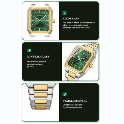 Curren 8457 Business Steel Strap Square Men Quartz Watch, White Shell Black, White Shell Blue, Golden White, Gold Green, Golden Shell Black Surface Black Belt