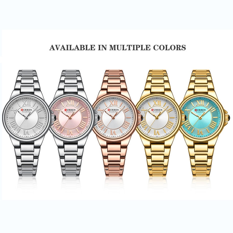 Curren 9091 Casual Steel Strap Waterproof Women's Watch, White Shell White, White Shell Pink, Rose Shell White, Golden Shell White, Rose Shell Blue