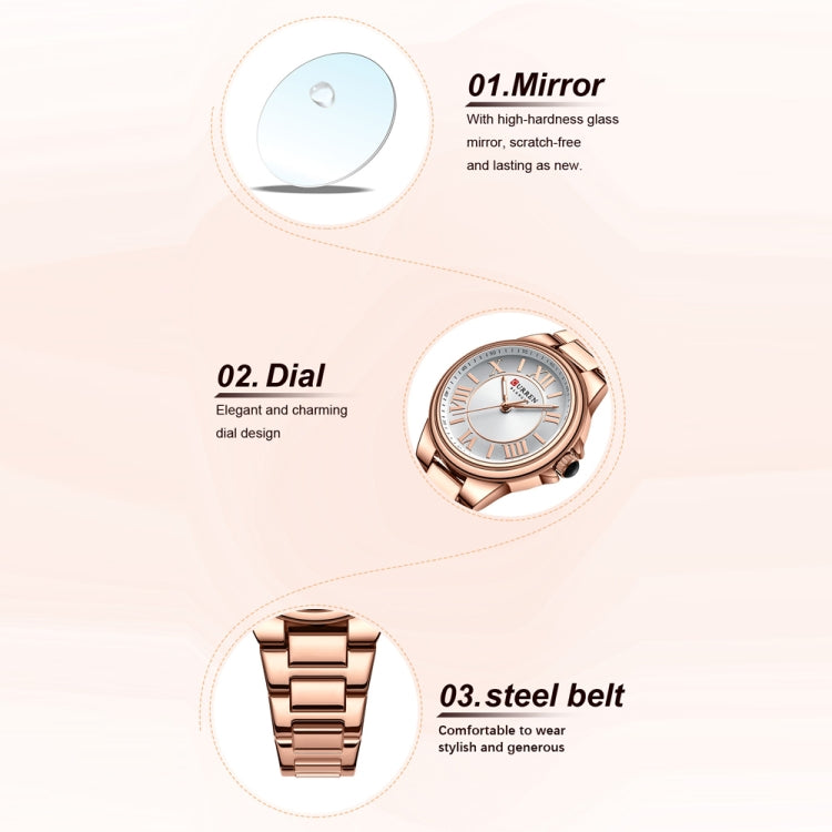 Curren 9091 Casual Steel Strap Waterproof Women's Watch, White Shell White, White Shell Pink, Rose Shell White, Golden Shell White, Rose Shell Blue