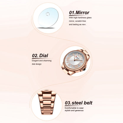 Curren 9091 Casual Steel Strap Waterproof Women's Watch, White Shell White, White Shell Pink, Rose Shell White, Golden Shell White, Rose Shell Blue