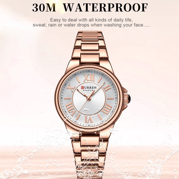 Curren 9091 Casual Steel Strap Waterproof Women's Watch, White Shell White, White Shell Pink, Rose Shell White, Golden Shell White, Rose Shell Blue