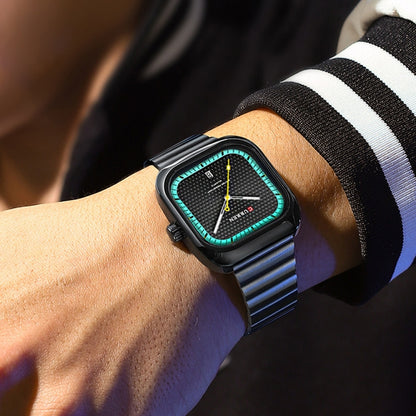 Curren 8460 Casual Steel Strap Square Men Quartz Watch, Black Shell Black, Black Shell Blue, White Shell Black, White Shell White, White Shell Green, White Shell Blue