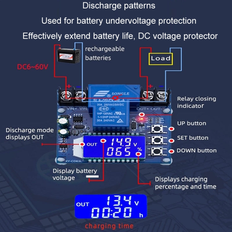 12V/24V/36V/48V 30A Battery Overshoot & Over-Discharge Protection Automatic Shutdown Switch Module