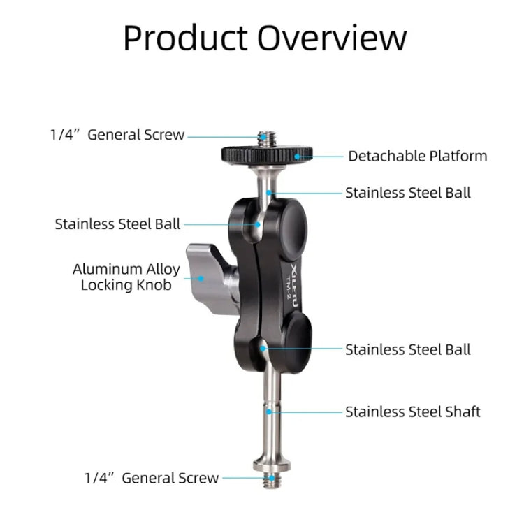 XILETU  TM Series Magic Arm With Dual Ballhead Camera Video Monitor Mount Adapter, TM-2, TM-3, TM-4, TM-5