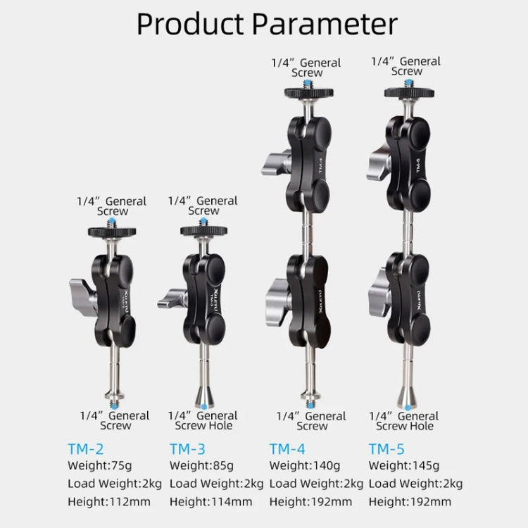 XILETU  TM Series Magic Arm With Dual Ballhead Camera Video Monitor Mount Adapter, TM-2, TM-3, TM-4, TM-5