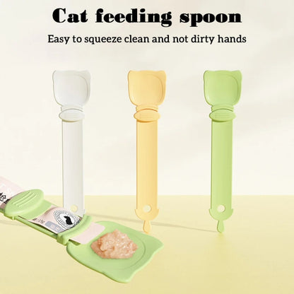 Cat Feeder Cat Strip Squeezer Pet Snack Minced Meat Feeding Spoon, Orange, Green, Beige