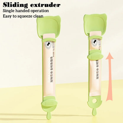 Cat Feeder Cat Strip Squeezer Pet Snack Minced Meat Feeding Spoon, Orange, Green, Beige