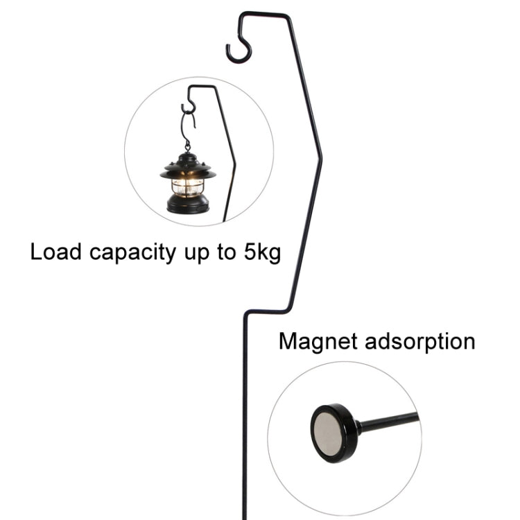 Outdoor Camping Desk Lamp Frame Retro Iron Art Camp Lamp Hanging Shelf Desktop Magnet Light Pole, 53.5cm