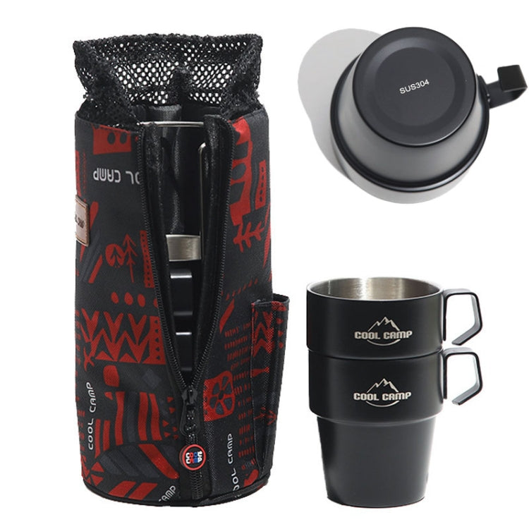 COOL CAMP CF-519 Outdoor Camping 304 Stainless Steel Coffee Cup Thermal Insulation Anti-Scald Double Vacuum Mugs, 4 In 1 Set