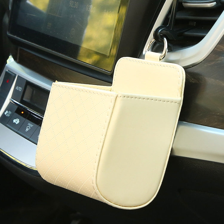 Car Air Outlet Leather Multifunctional Mobile Phone Card Hanging Storage Box, Black, Gray, Brown, Beige