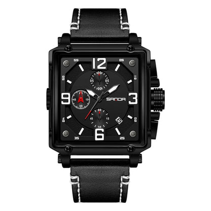SANDA 5304 Quartz Men Watch Three Eyes Six Stitches Simple Calendar Waterproof Waist Watch