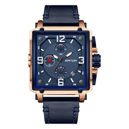 SANDA 5304 Quartz Men Watch Three Eyes Six Stitches Simple Calendar Waterproof Waist Watch