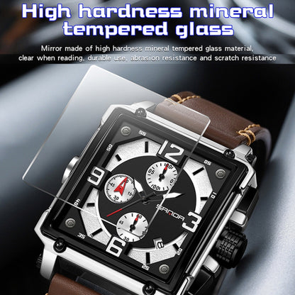 SANDA 5304 Quartz Men Watch Three Eyes Six Stitches Simple Calendar Waterproof Waist Watch