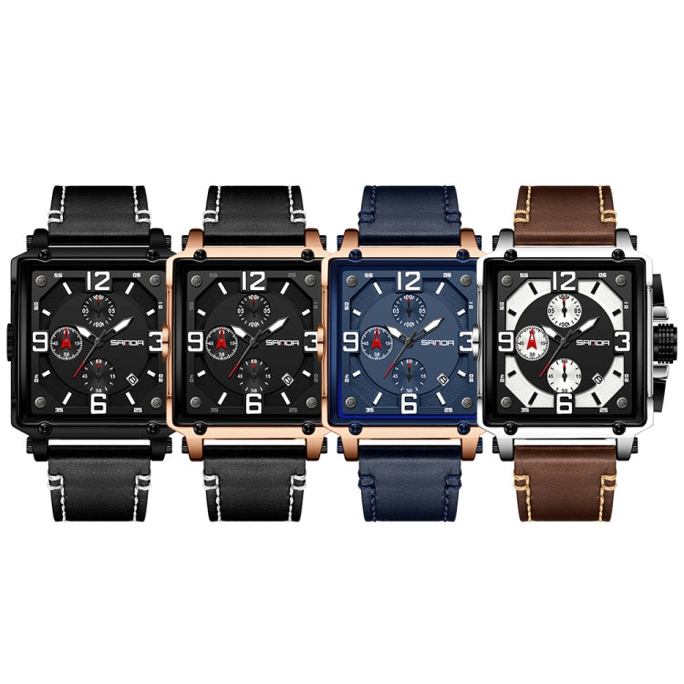 SANDA 5304 Quartz Men Watch Three Eyes Six Stitches Simple Calendar Waterproof Waist Watch