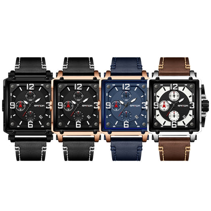SANDA 5304 Quartz Men Watch Three Eyes Six Stitches Simple Calendar Waterproof Waist Watch