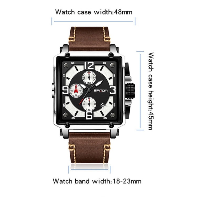 SANDA 5304 Quartz Men Watch Three Eyes Six Stitches Simple Calendar Waterproof Waist Watch