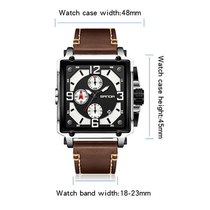 SANDA 5304 Quartz Men Watch Three Eyes Six Stitches Simple Calendar Waterproof Waist Watch