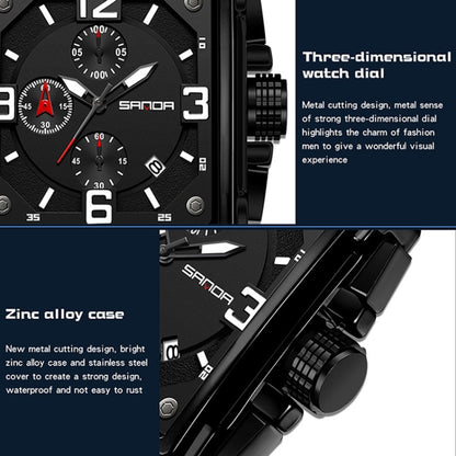 SANDA 5304 Quartz Men Watch Three Eyes Six Stitches Simple Calendar Waterproof Waist Watch