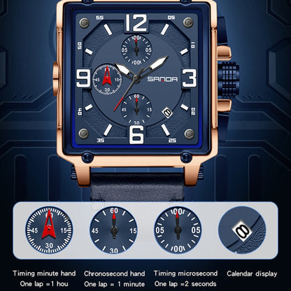 SANDA 5304 Quartz Men Watch Three Eyes Six Stitches Simple Calendar Waterproof Waist Watch