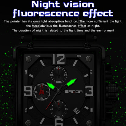SANDA 5304 Quartz Men Watch Three Eyes Six Stitches Simple Calendar Waterproof Waist Watch