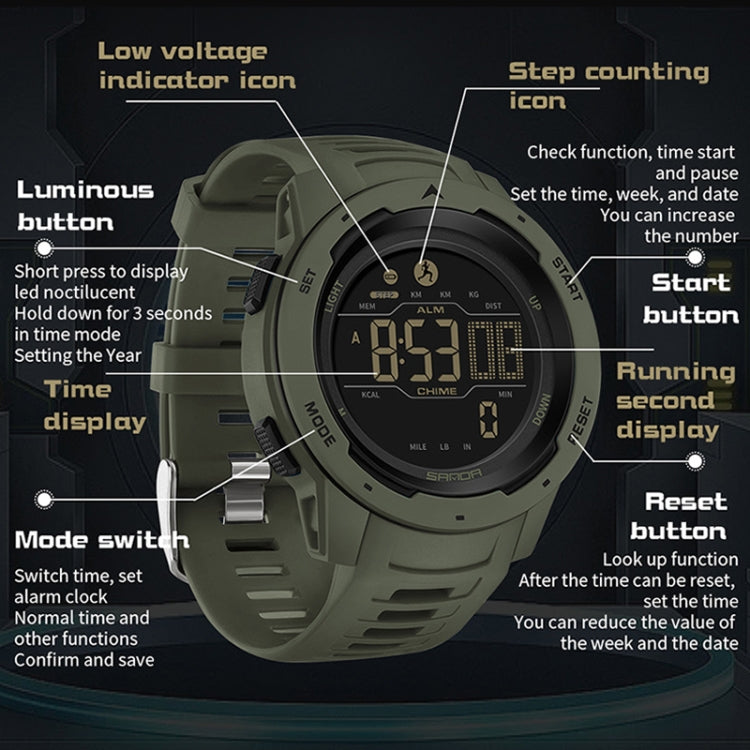 SANDA 2145 Calorie Pedometer Alarm Clock Waterproof Multifunctional Hiking Sports Shockproof Smart Watch