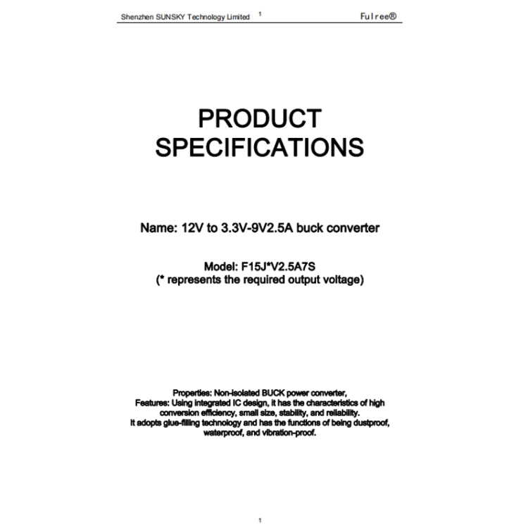 Vehicle Power Supply DC Ultra Thin Step-Down Power Converter, Fulree 12V To 3.3V 2.5A, Fulree 12V To 4.2V 2.5A, Fulree 12V To 5V 2.5A, Fulree 12V To 6V 2.5A, Fulree 12V To 7.5V 2.5A, Fulree 12V To 9V 1A