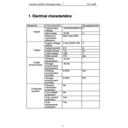 Vehicle Power Supply DC Ultra Thin Step-Down Power Converter, Fulree 12V To 3.3V 2.5A, Fulree 12V To 4.2V 2.5A, Fulree 12V To 5V 2.5A, Fulree 12V To 6V 2.5A, Fulree 12V To 7.5V 2.5A, Fulree 12V To 9V 1A