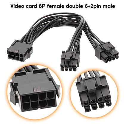 8P Female To Dual 6+2Pin Male Graphics Card Power Cable 8P To Dual 8P 1 To 2 Power Adapter Cable, 8P Female To Dual 6+2Pin Male