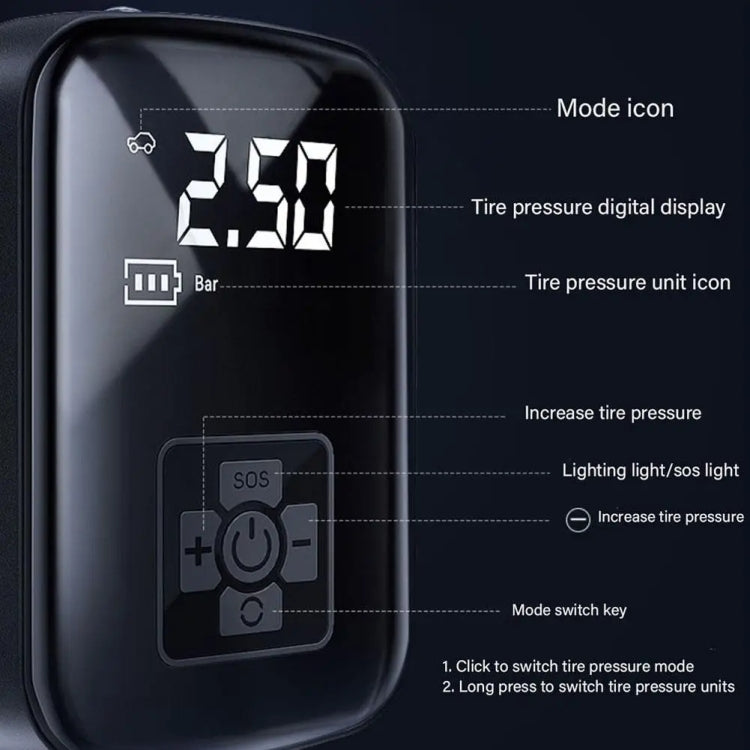 Car Portable Electric Tire Inflator Pump, Wired, Wireless Standard, Wireless Upgrade
